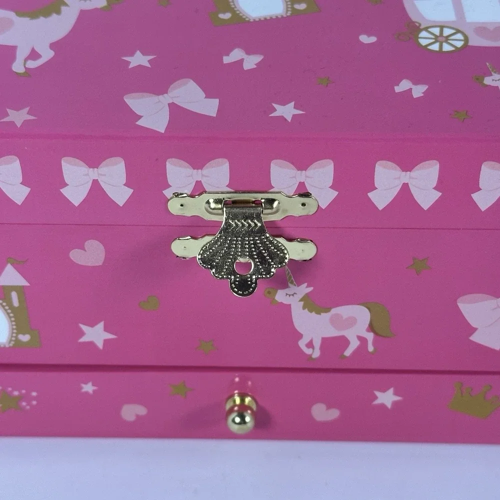 Princess Unicorn Musical Jewelry Box Pink Ballerina Mirror Drawer Girls
